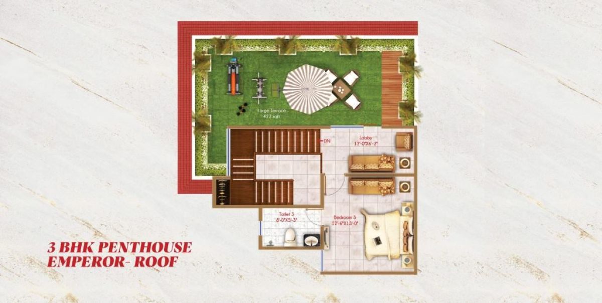 Alaknanda Towers 3 BHK Penthouse Emperor roof terrace floor plan, River Valley Township, Dehradun