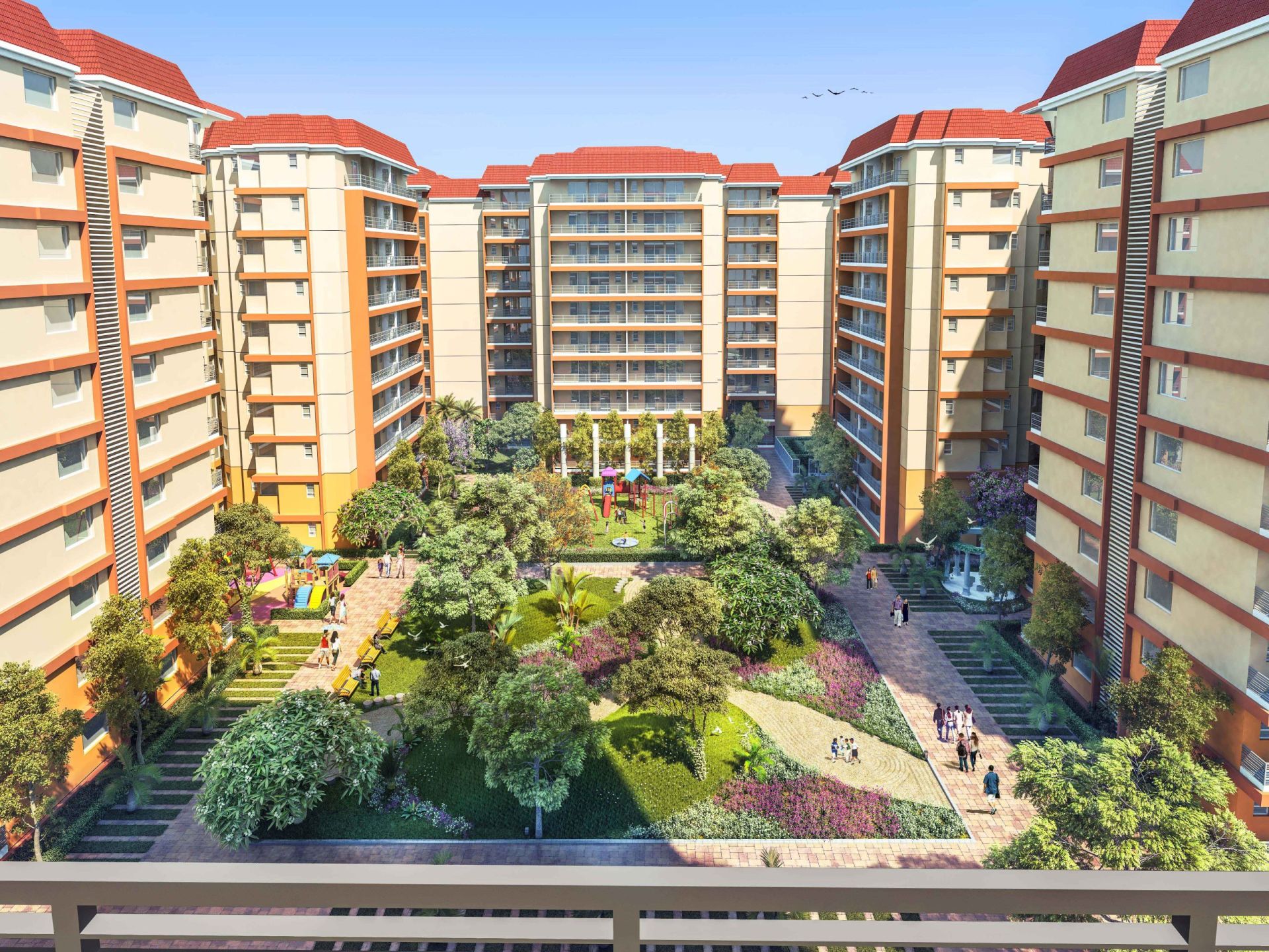 Alaknanda Towers courtyard gardens at River Valley Township